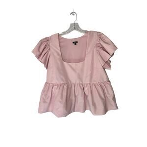 Express Pink Dressy Short Sleeve Ruffle‎ Square Neck Baby Doll Blouse Size Large